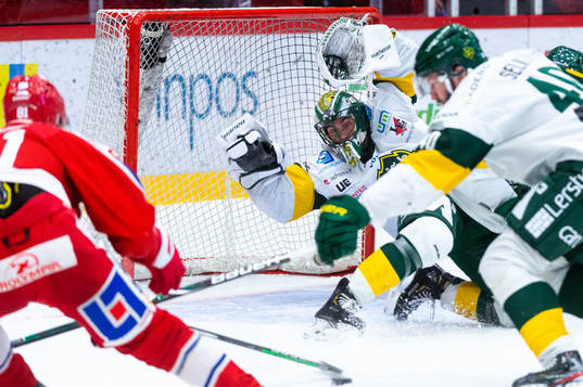 Björklövens målvakt Kevin Poulin slänger sig