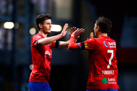 Helsingborgs Wilhelm Loeper och Viktor Lundberg jublar