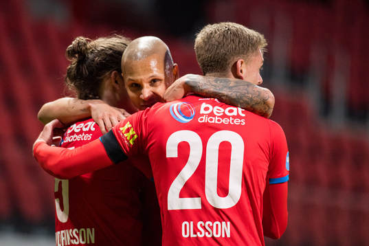 Helsingborgs Brandur Hendriksson Olsen jublar med Anthony