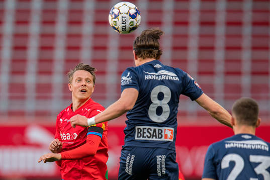 Helsingborgs Viktor Lundberg och Örgrytes Lukas Browning