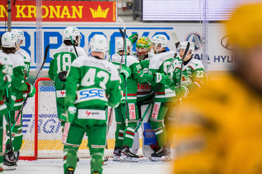 Rögles målvakt Christoffer Rifalk jublar med lagkamrater