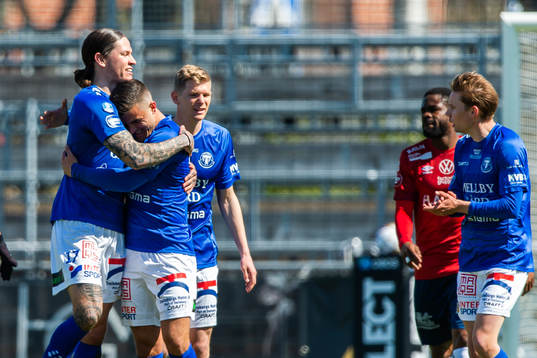 Trelleborgs Isak Jönsson och Fredrik Liverstam jublar