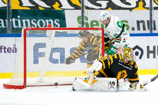 Skellefteås målvakt Gustaf Lindvall släpper in en puck