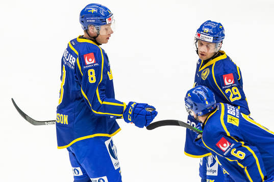 Sveriges Sebastian Strandberg pratar med Fredrik Olofsson
