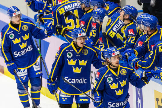 Sveriges Daniel Viksten jublar med lagkamrater