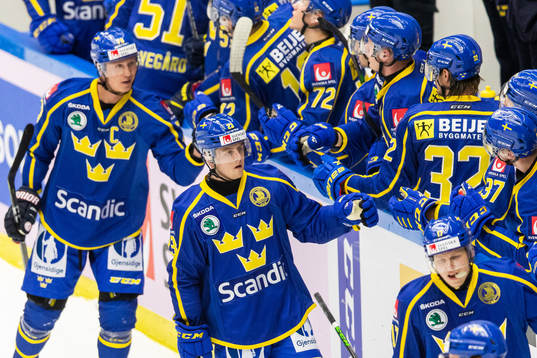 Sveriges Jesper Sellgren jublar med lagkamrater