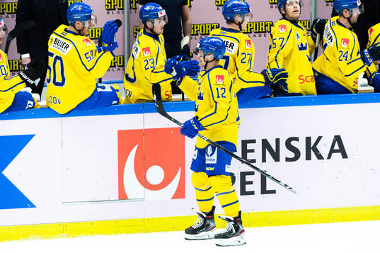 Max Friberg of Sweden celebrate with teammates