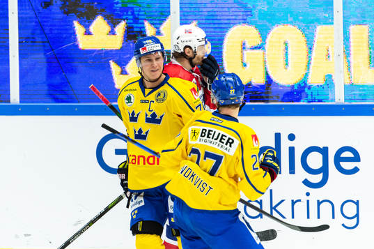 Dennis Rasmussen of Sweden celebrate with teammates