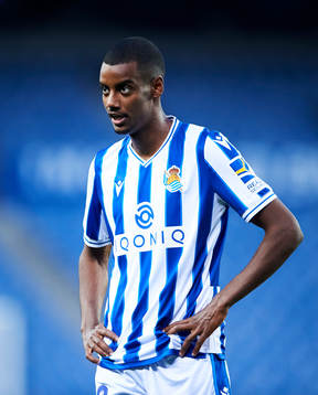 Alexander Isak of Real Sociedad reacts