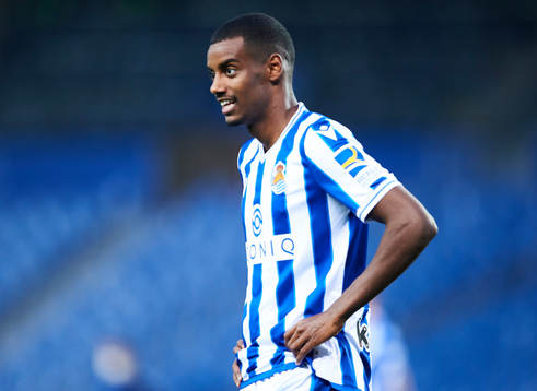 Alexander Isak of Real Sociedad reacts