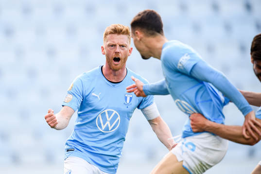 Malmö FFs Anders Christiansen och Veljko Birmancevic jublar