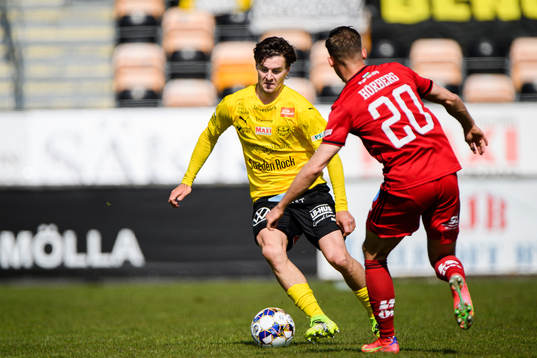 Mjällbys Jesper Gustavsson och Östersunds Felix Hörberg