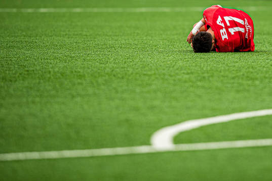 Filip Møller Delaveris of Brann in pain