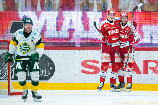Timrås Erik Walli Walterholm och Viktor Lodin jublar