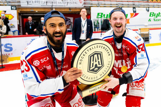Timrås Jeremy Boyce-Rotevall och Jonathan Dahlén jublar