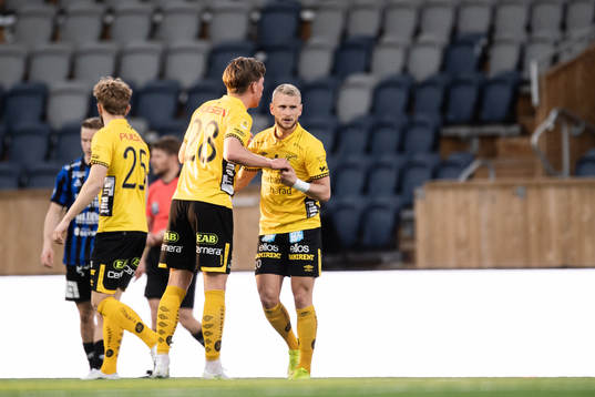 Elfsborgs Noah Söderberg och Simon Strand jublar