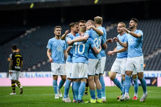 Malmö FFs Jo Inge Berget jublar med lagkamrater