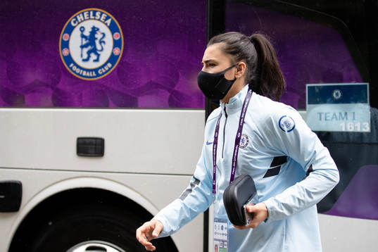 Goalkeeper Zecira Musovic of Chelsea arrives at the arena