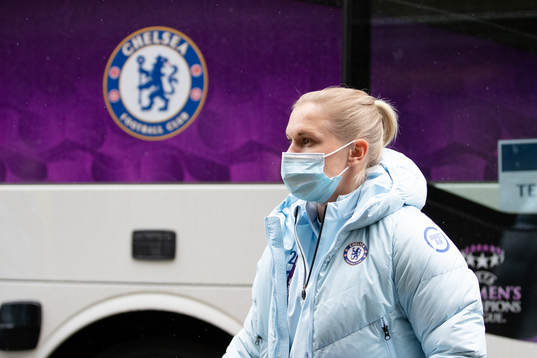 Jonna Andersson of Chelsea arrives at the arena Gamla Ullevi