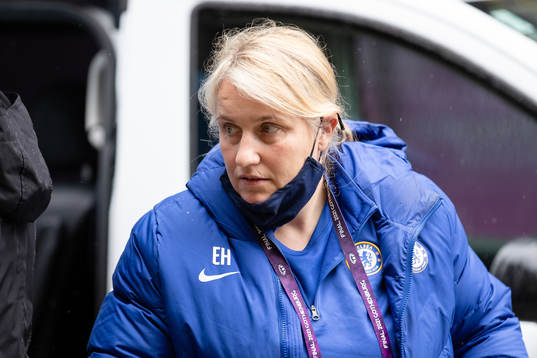 Coach Emma Hayes of Chelsea arrives at the arena Gamla