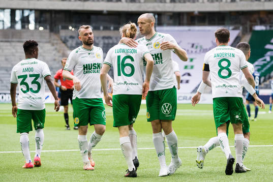Hammarbys Mads Fenger Nielsen och Jon Gudni Fjoluson jublar