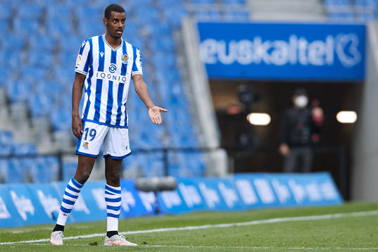 Alexander Isak of Real Sociedad reacts