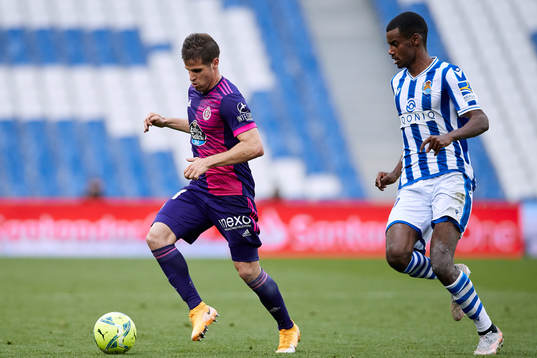 Pablo Hervias of Real Valladolid CF competes for the ball