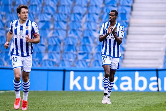 Alexander Isak of Real Sociedad reacts