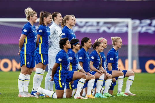 Players of Chelsea line up for a team photo prior to the