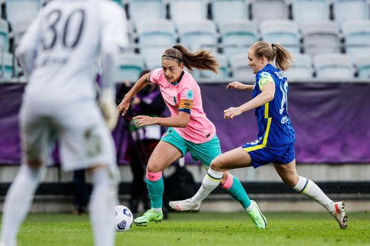 Alexia Putellas of Barcelona and Magdalena Eriksson of