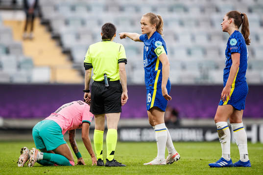 Magdalena Eriksson of Chelsea in a discussion with the