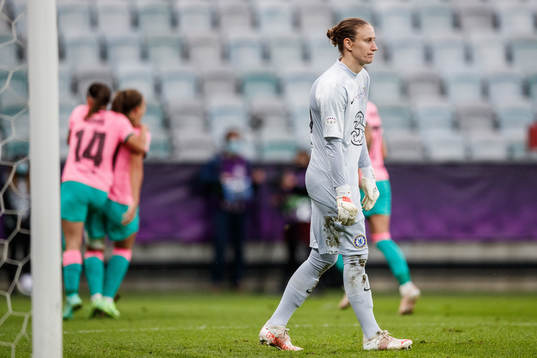 goalkeeper Ann-Katrin Berger of Chelsea looks dejected