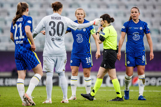 Magdalena Eriksson and Melanie Leupolz of Chelsea in a