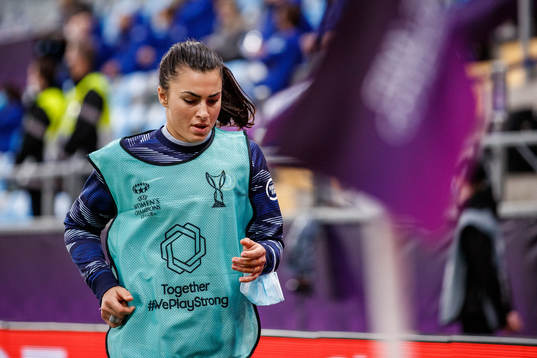 goalkeeper Zecira Musovic of Chelsea warming up