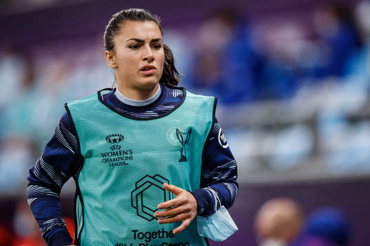goalkeeper Zecira Musovic of Chelsea warming up