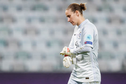 goalkeeper Ann-Katrin Berger of Chelsea looks dejected
