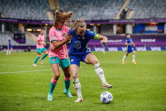 Lieke Martens of Barcelona and Magdalena Eriksson of Chelsea
