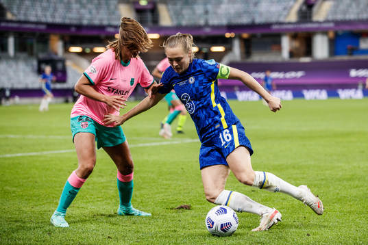 Lieke Martens of Barcelona and Magdalena Eriksson of Chelsea