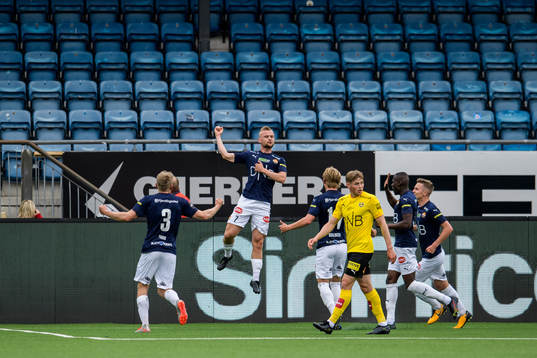 Herman Stengel of Strømsgodset celebrate