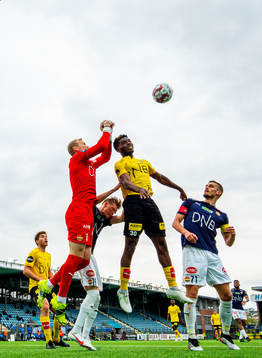 Goalkeeper Viljar Myhra of Strømsgodset, Igoh Ogbu of