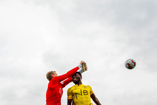 Goalkeeper Viljar Myhra of Strømsgodset and Igoh Ogbu of