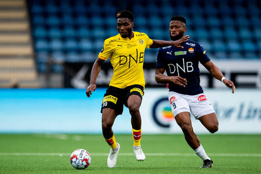 Igoh Ogbu of Lillestrøm and Fred Friday of Strømsgodset