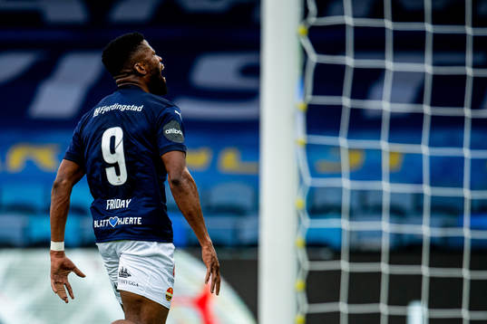 Fred Friday of Strømsgodset celebrates