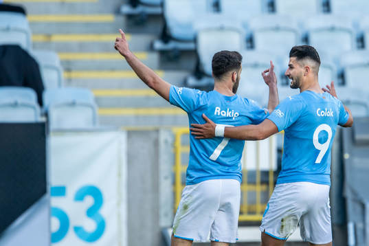 Malmö FFs Erdal Rakip och Antonio Colak jublar