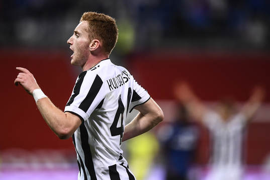 Dejan Kulusevski of Juventus celebrates scoring