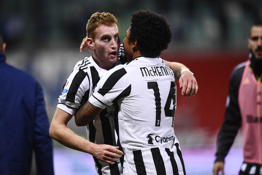 Dejan Kulusevski of Juventus celebrates scoring