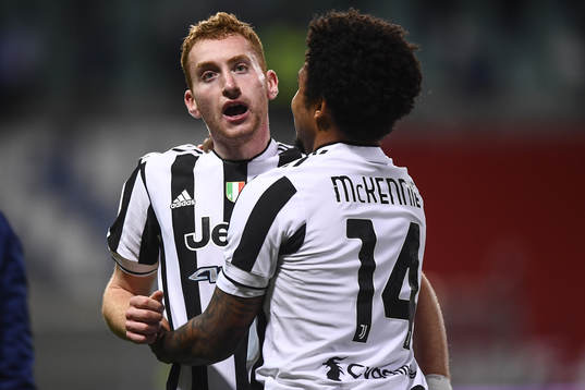 Dejan Kulusevski of Juventus celebrates scoring