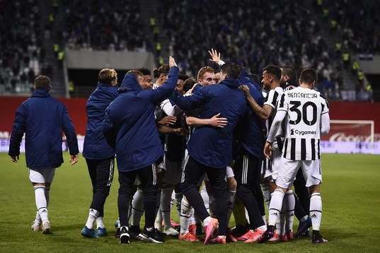 Dejan Kulusevski of Juventus celebrates scoring