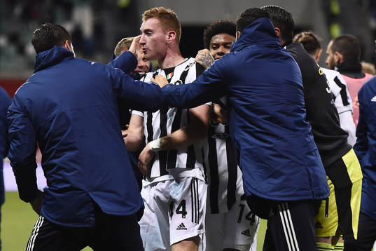 Dejan Kulusevski of Juventus celebrates scoring