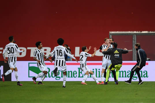 Dejan Kulusevski of Juventus celebrates scoring